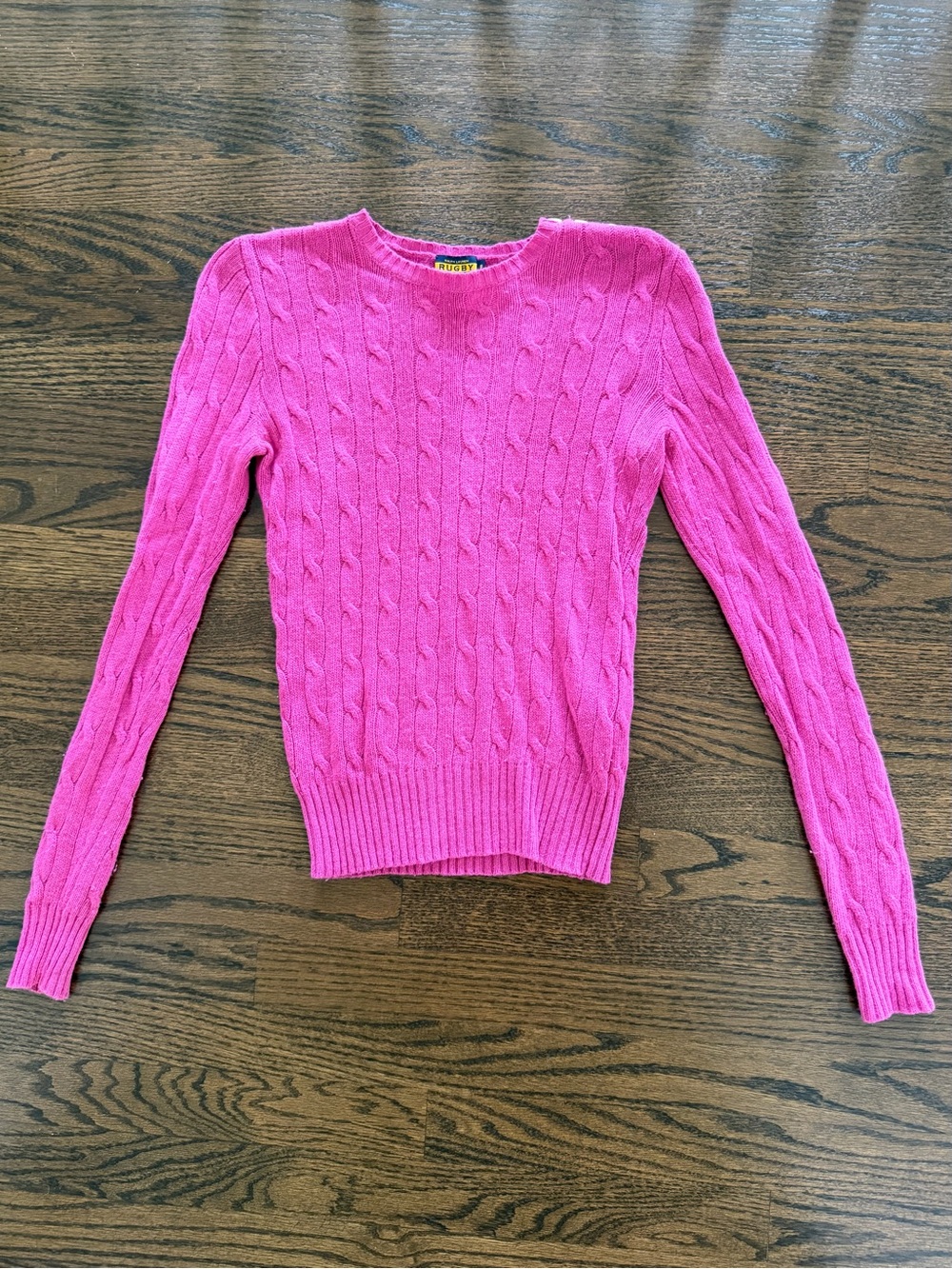 Rugby Ralph Lauren Vibrant Pink Cable-Knit Crew Sweater - Picture 1 of 5